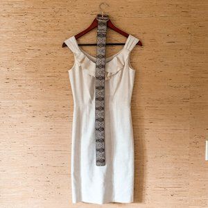 Antonio Melani Pencil-Cut Linen Dress in Ivory w/ Snakeskin Belt